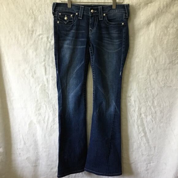 True Religion Denim - True Religion Blue Pearl Button Wide-Leg Jeans